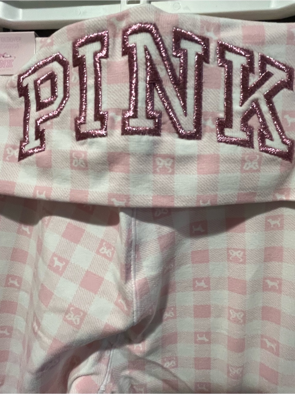 PINK x LoveShackFancy Cotton Foldover Flare Leggings in Icon Gingham 🎀✨